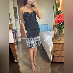 Little Black Dress with Appliqué and Feathers Size 2